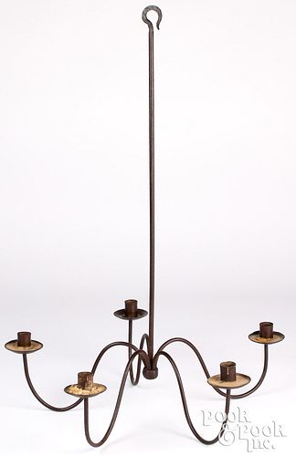Wrought iron hanging candle chandelier, early 19th