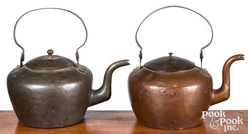 Two Philadelphia copper tea kettles, early 19th c.