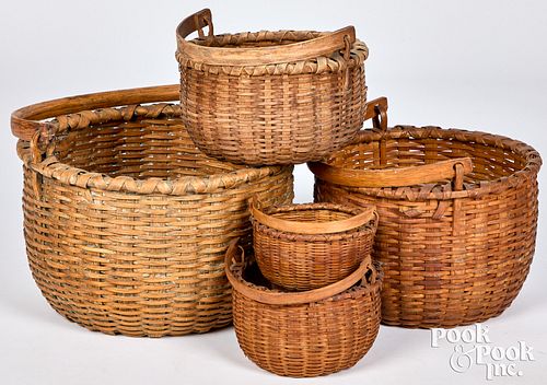 Assembled nest of five Taghkanic New York baskets
