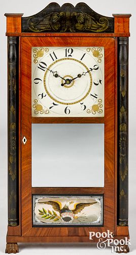 Silas Hoadley stenciled shelf clock, 19th c.