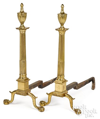 Pair of late Chippendale brass andirons, late 18th