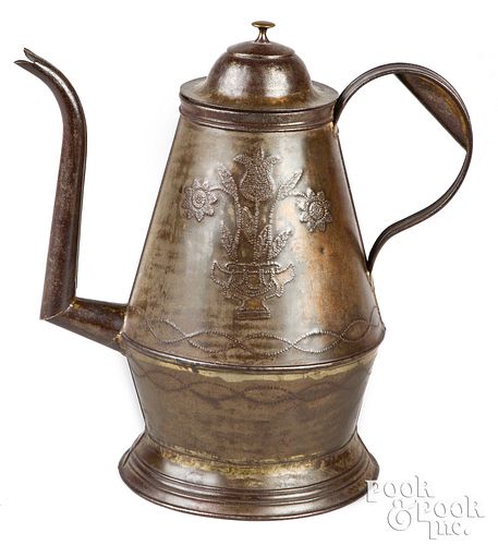 Pennsylvania punched tin coffee pot, early 19th c.