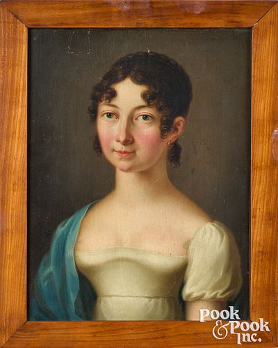 Oil on canvas portrait of a young woman, ca. 1840