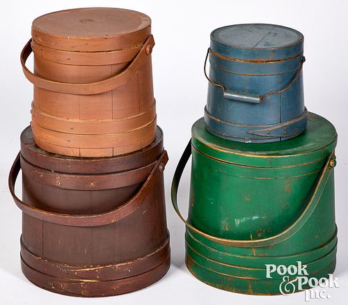 Stack of four painted firkins, 19th c.