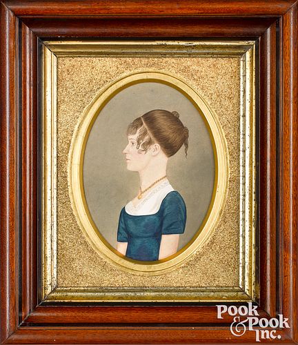 Watercolor profile portrait of a woman, 19th c.