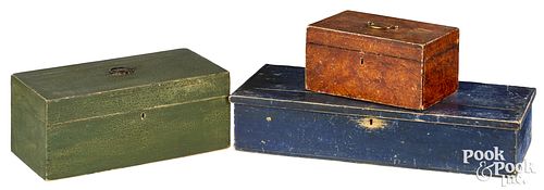 Three painted pine boxes, 19th c.
