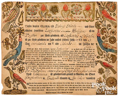 Johann Heinrich Otto, fraktur birth certificate