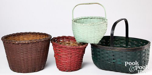 Four painted splint baskets, 19th c.