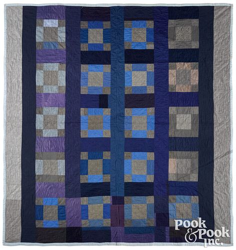 Nebraska Amish cotton nine-patch quilt