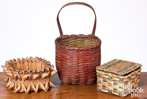 Three miniature woven splint baskets, 19th c.