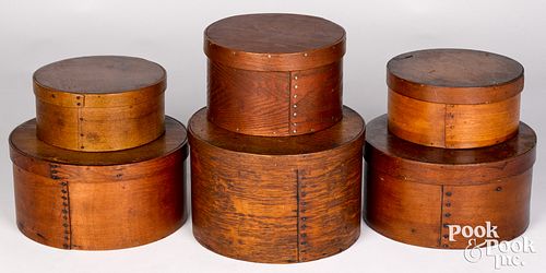 Stack of six Shaker bentwood pantry boxes, 19th c.