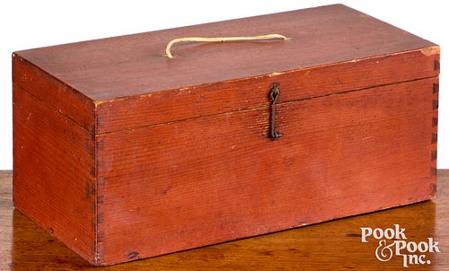 Shaker red stained valuables box, 19th c.