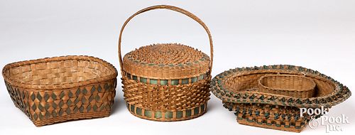 Three Woodlands porcupine baskets, 19th c.