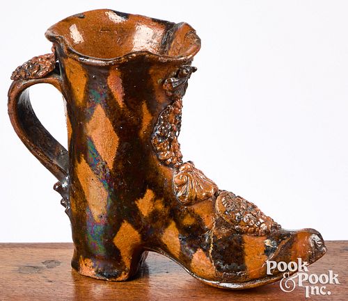 Pennsylvania figural redware boot, early 19th c.,
