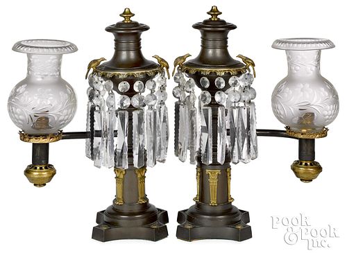 Pair of New York gilt bronze argand lamps