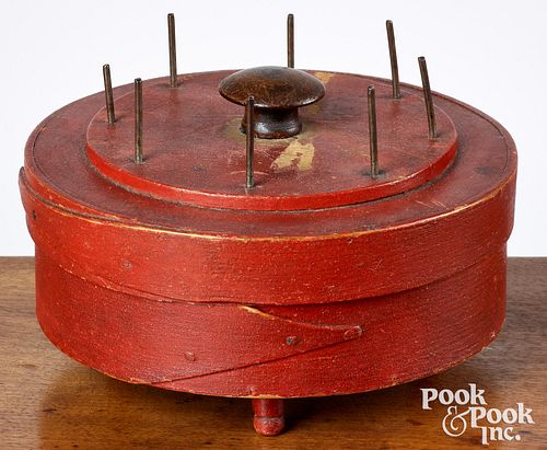 Painted Shaker bentwood spool sewing caddy, 19th c