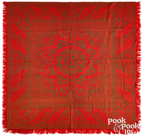 Pennsylvania red and green Jacquard coverlet