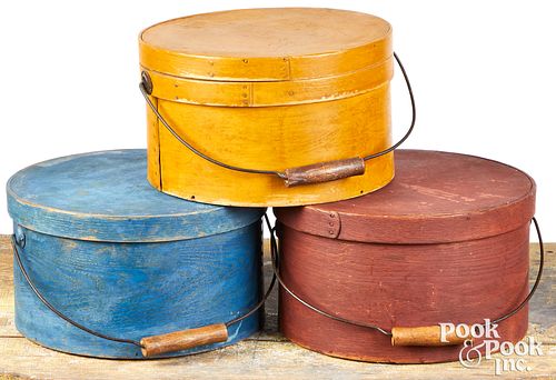 Three painted bentwood pantry boxes, 19th c.