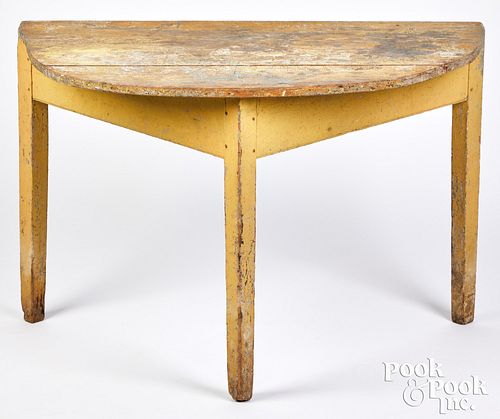 Painted pine demilune table, 19th c.