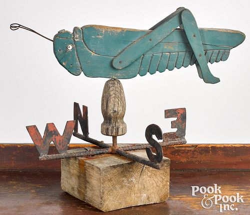 Painted pine grasshopper weathervane, early 20th c