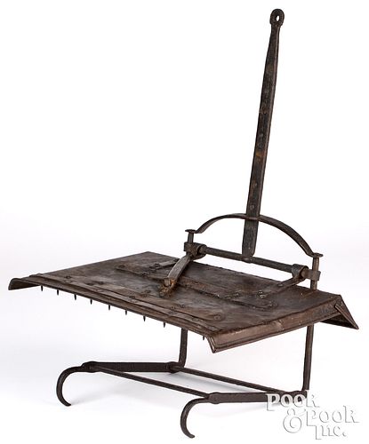 Unusual wrought iron adjustable game spit, 19th c.