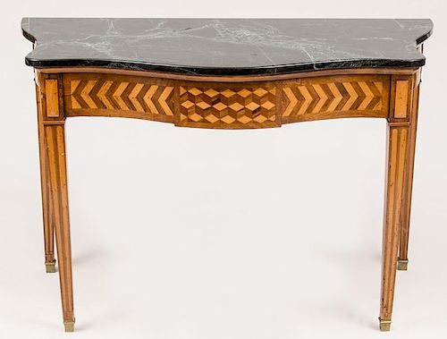 Italian Neoclassical Serpentine-Fronted Walnut and Fruitwood Parquetry Console Table