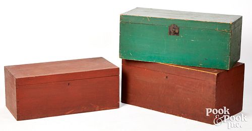Three painted pine storage boxes, 19th c.