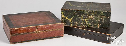 Three New England painted document boxes, 19th c.