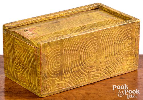 Painted pine slide lid candle box, 19th c.