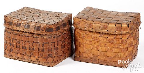 Two Woodlands stamped splint lidded baskets