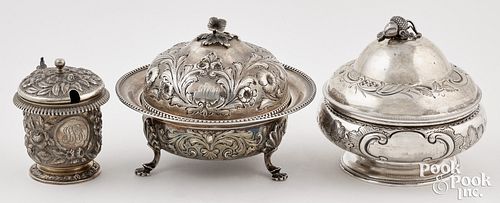 Two silver butter dishes