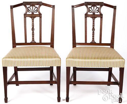 Pair of Hepplewhite carved mahogany dining chairs