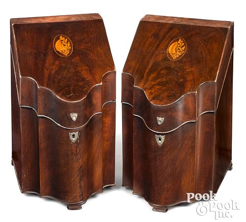 Pair of George III mahogany knife boxes