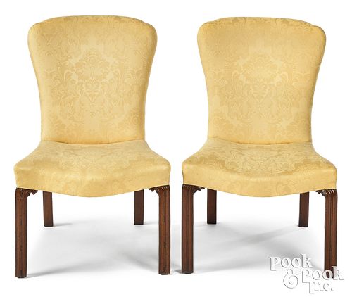 Pair of George III mahogany back stools, ca. 1770