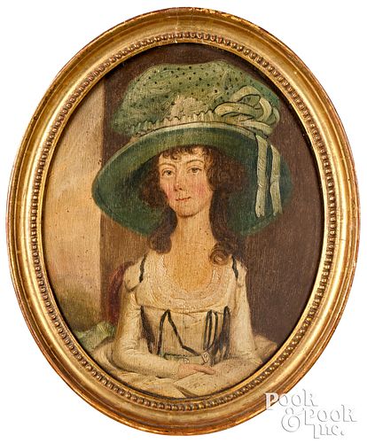 English oil on wood panel portrait of a lady