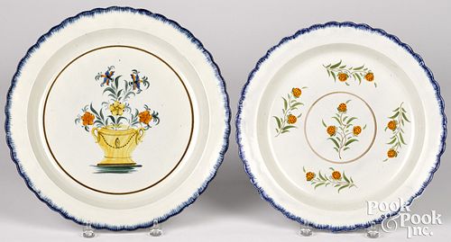 Two Leeds feather edge pearlware chargers