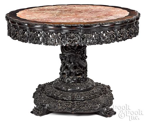 Chinese carved hardwood center table, 19th c.