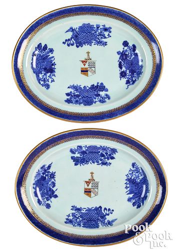 Pair of Chinese export blue Fitzhugh platters