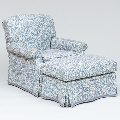 Contemporary Linen Upholstered Reclining Club Chair with Matching Ottoman, A. Schneller Sons, Inc.