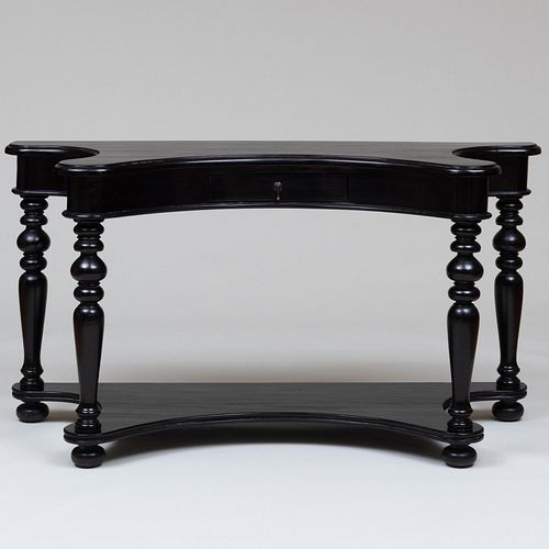 Baroque Style Concave Form Black Painted Console Table, of Recent Manufacture