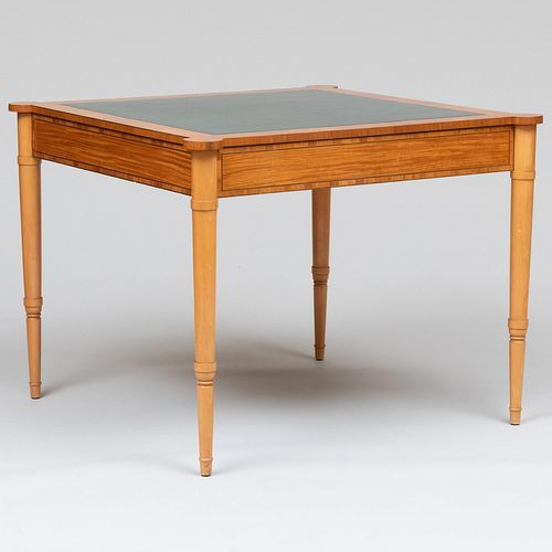 Contemporary Inlaid Satinwood, Fruitwood and Leather Games Table