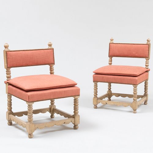 Pair of Baroque Style Cream Painted and Linen Upholstered Child's Chairs