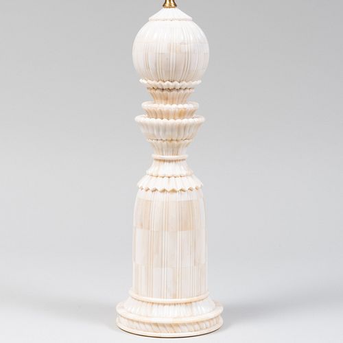 Bone Veneered Baluster Form Table Lamp and a Brass Floor Lamp