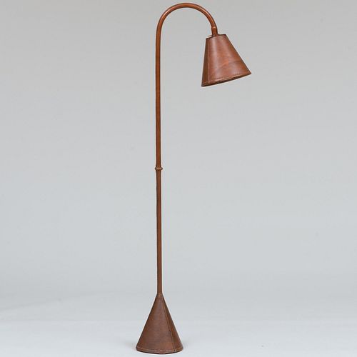 Contemporary Leather Wrapped Metal Floor Lamp