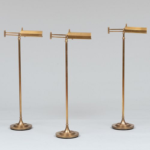 Three Patinated-Brass Adjustable Swivel, Tent-Form Reading Lamps