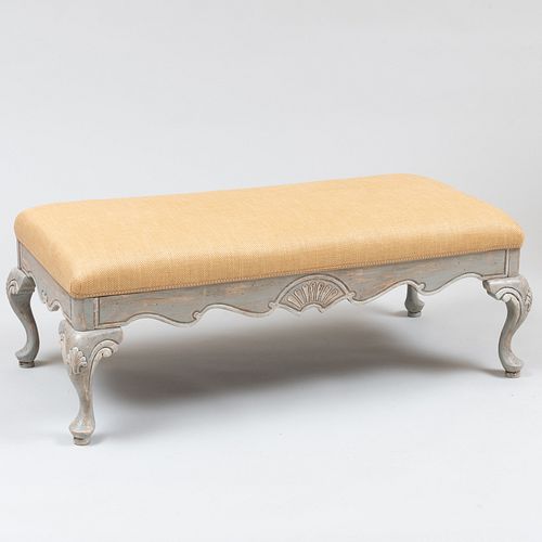Italian Rococo Style Grey Painted and Upholstered Bench
