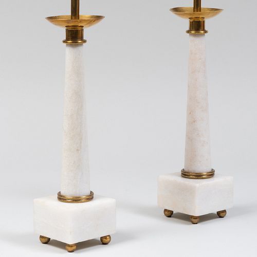 Pair of Gilt-Metal-Mounted Marble Table Lamps