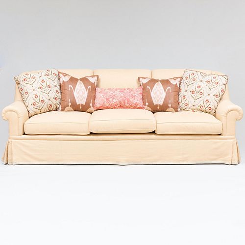 Beige Linen Upholstered Three Seat Sofa, A. Schneller Sons, Inc.
