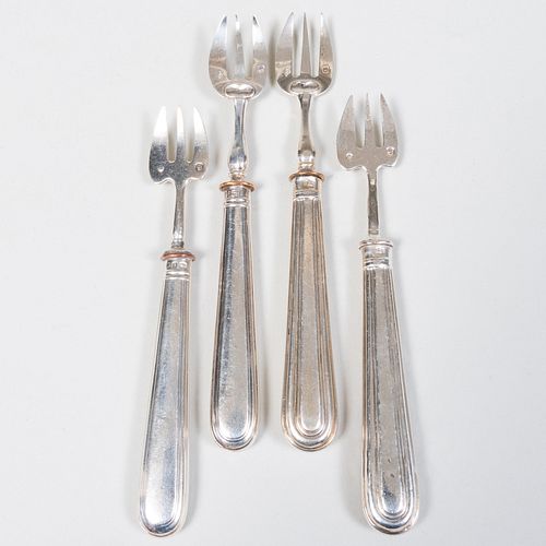 Two Sets of French Silver Seafood Forks with Later English Handles