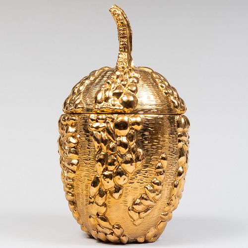 Christopher Spitzmiller Gold Glazed Porcelain Gourd Form Jar and Cover